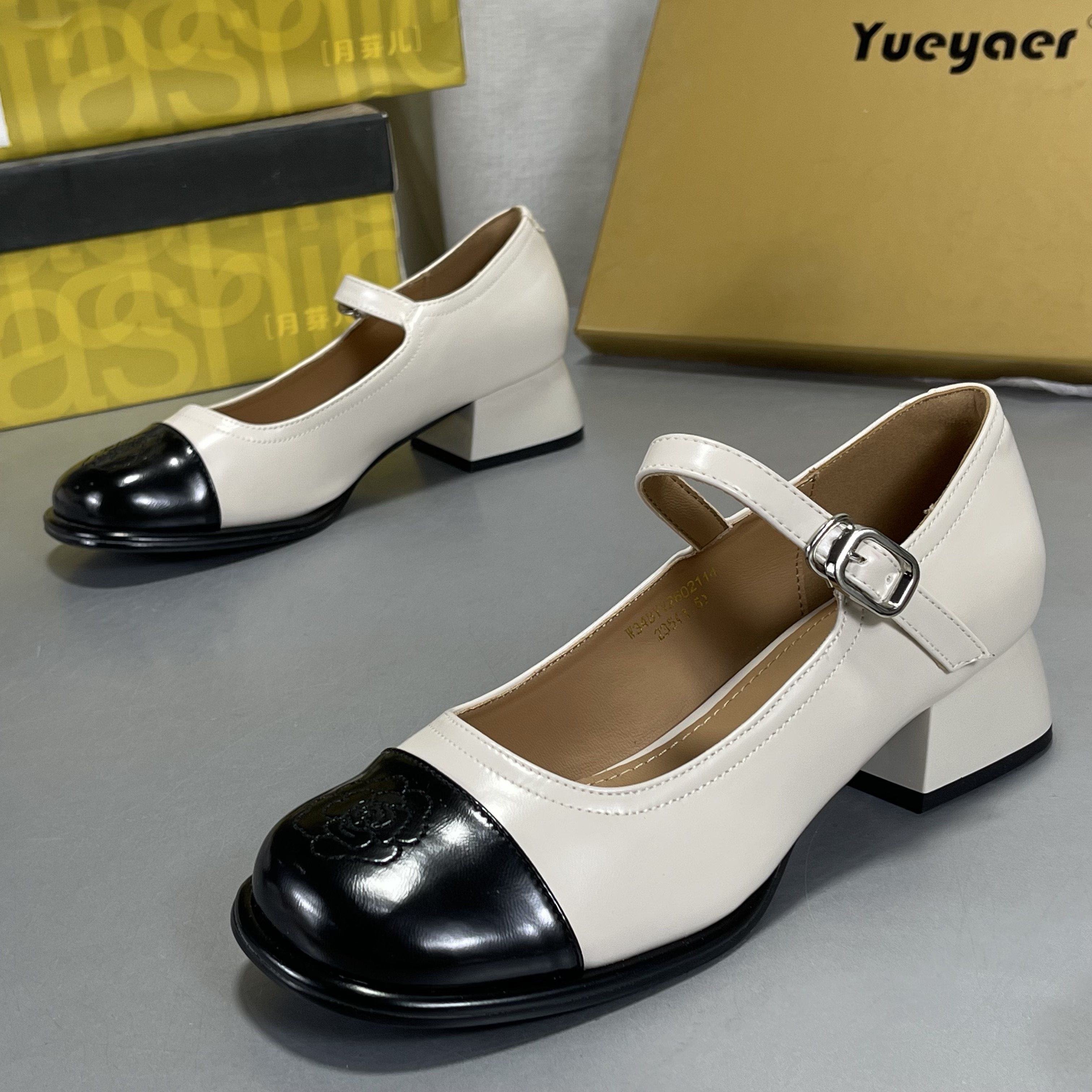 月芽儿小香风玛丽珍鞋女2026春新款拼色粗跟真皮软底透气浅口单鞋,女鞋,玛丽珍鞋,淘宝优惠券,粉丝福利购,淘宝优惠卷