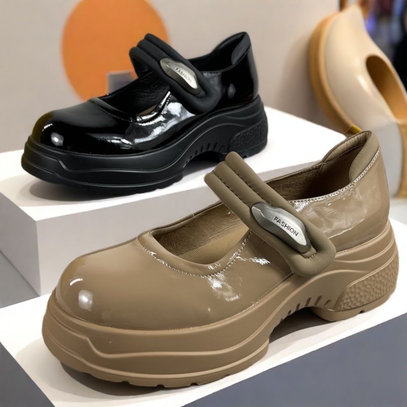 专柜正品松糕厚底玛丽珍女鞋2025新款增高休闲魔术贴牛漆皮小皮鞋