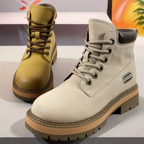 品牌女鞋头层牛皮大黄蜂户外工装靴2024秋冬款马丁靴复古短筒靴子