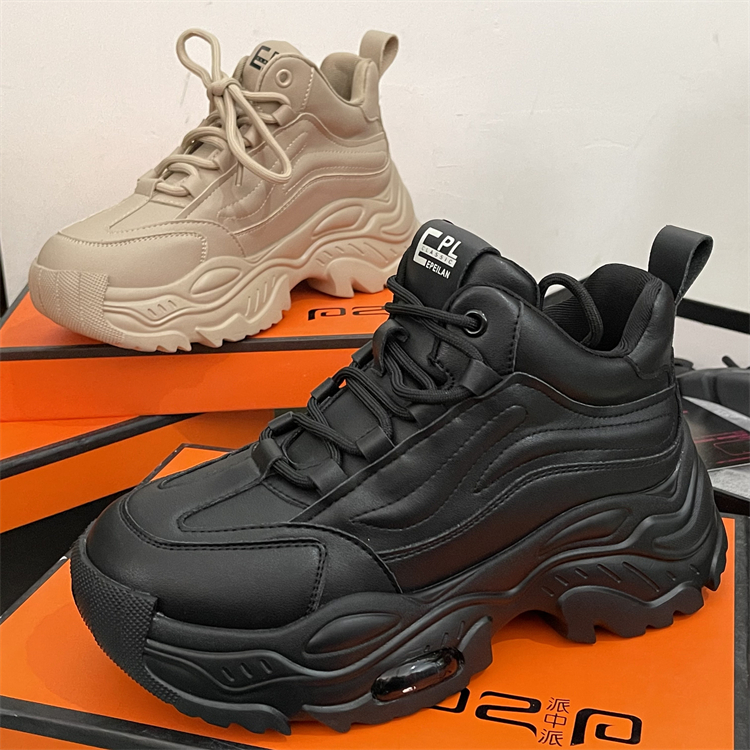 品牌女鞋正品撤柜高帮老爹鞋女2025新款厚底真皮休闲户外运动鞋