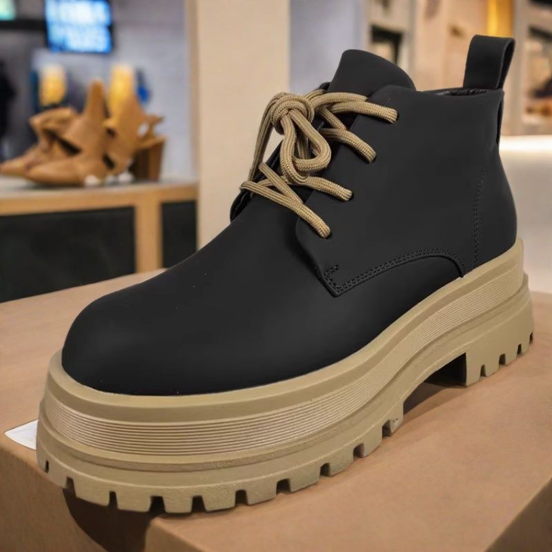 品牌女鞋正品头层牛皮马丁靴英伦风加绒圆头系带复古厚底真皮短靴