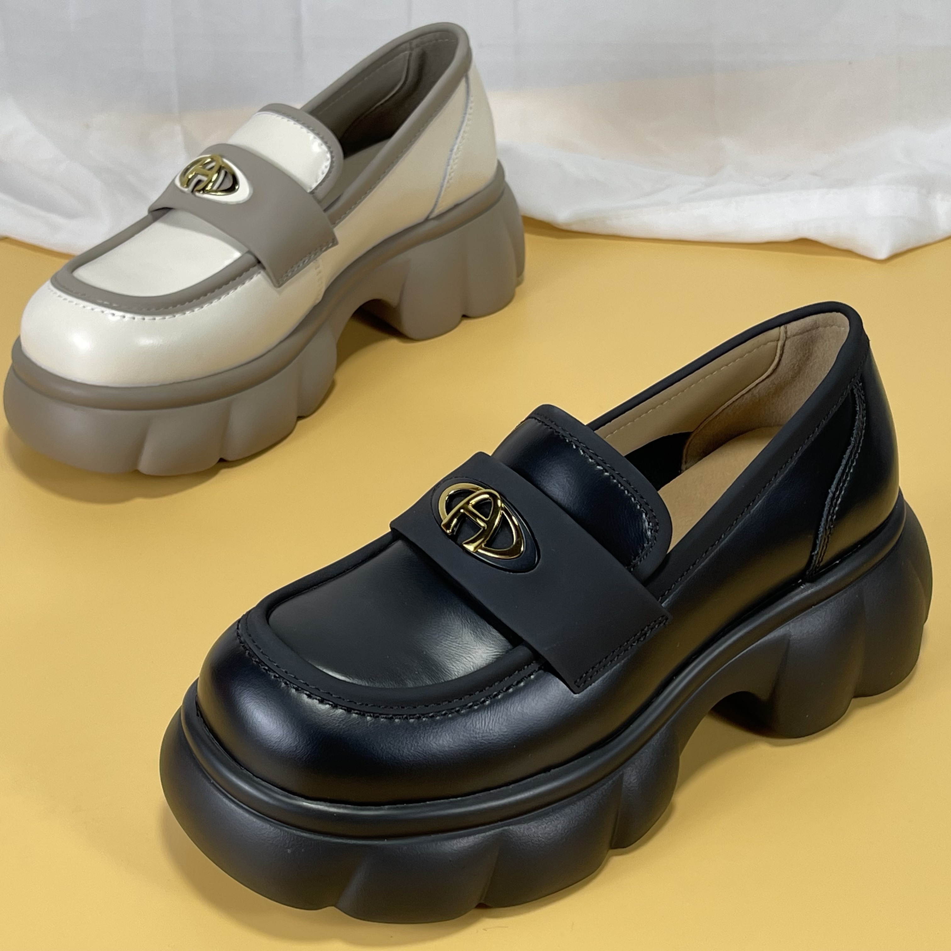 专柜正品牛皮乐福鞋女2025新款百搭厚底增高小皮鞋复古玛丽珍鞋女