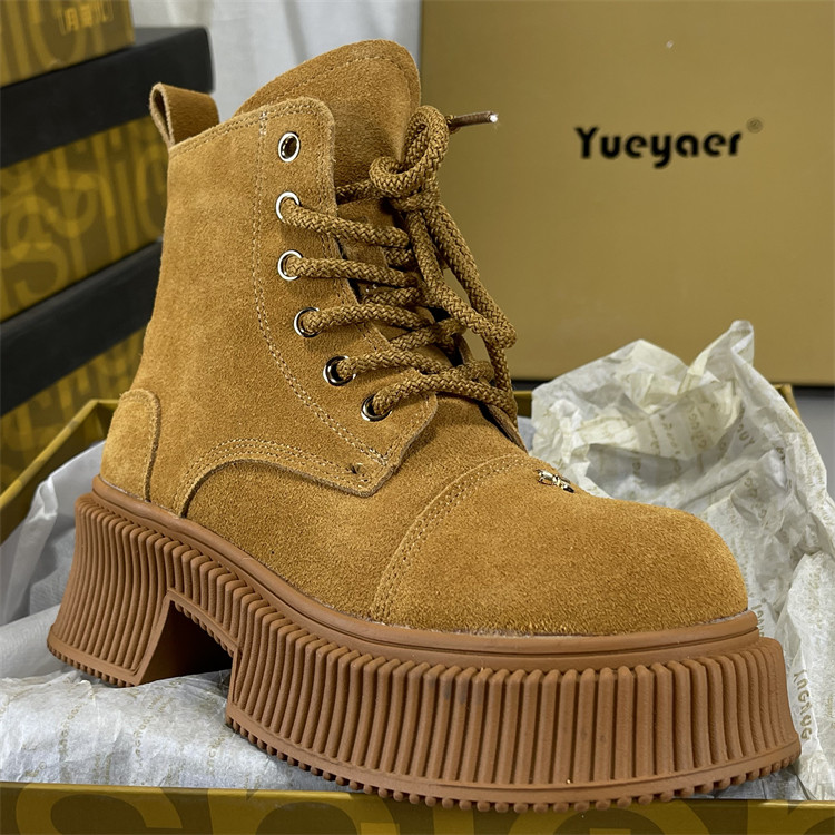 吴宣仪同款月芽儿牛皮大黄靴女2025秋冬短靴真皮厚底加绒马丁靴子,女鞋,马丁靴,淘宝优惠券,粉丝福利购,淘宝优惠卷