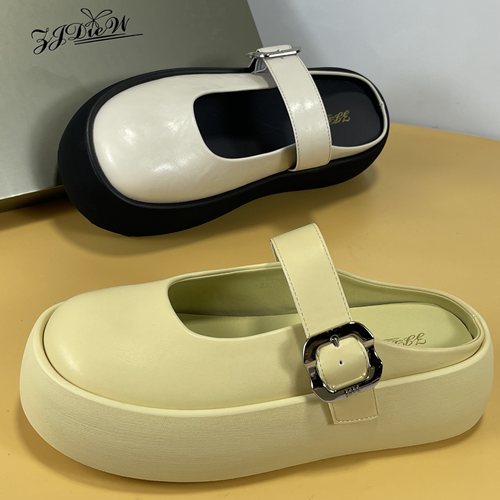 厚底包头乐福半拖鞋女2025新款百搭透气软底玛丽珍半拖鞋女