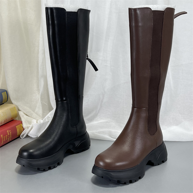 品牌撤柜高筒靴过膝真皮长筒靴女款2025秋冬新款厚底牛皮切尔西靴