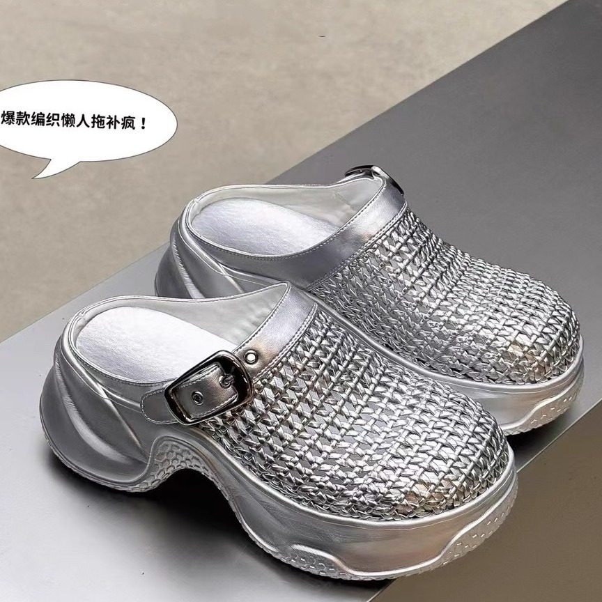 专柜正品真皮洞洞鞋女2025新款外穿镂空编织增高凉鞋一脚蹬半拖女,女鞋,其他拖鞋,淘宝优惠券,粉丝福利购,淘宝优惠卷