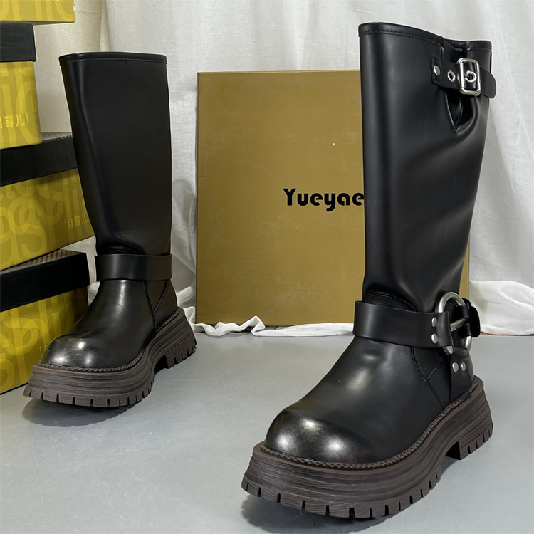 月芽儿正品撤柜加厚加绒骑士靴女冬季复古圆头厚底真皮中筒靴棉靴,女鞋,骑士靴,淘宝优惠券,粉丝福利购,淘宝优惠卷