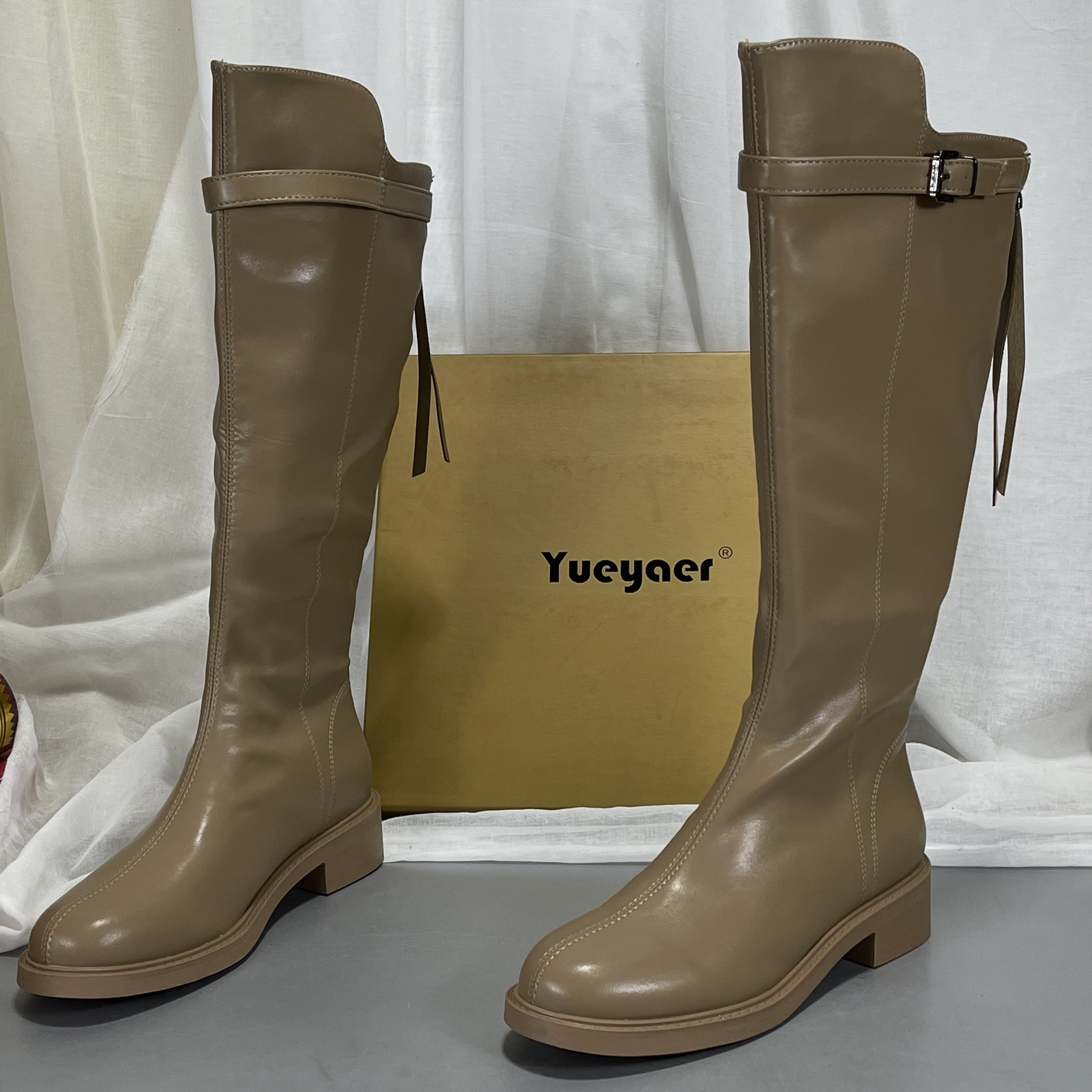 月芽儿瘦瘦靴女真皮百搭后拉链不过膝长筒靴真皮软底不过膝高筒靴,女鞋,骑士靴,淘宝优惠券,粉丝福利购,淘宝优惠卷