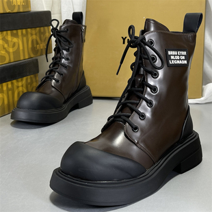 月芽儿里外全真皮马丁靴女2025秋冬英伦风复古厚底头层牛皮骑士靴