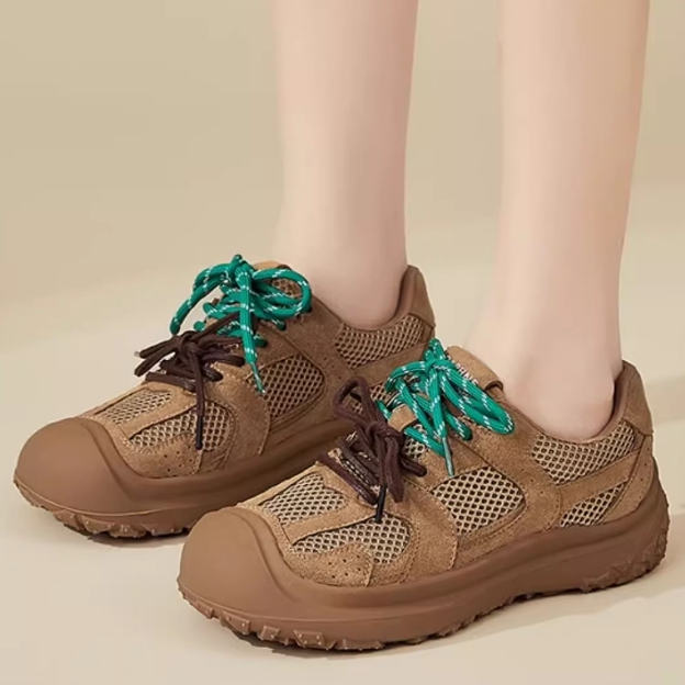 头层牛皮得训鞋网面运动休闲鞋女2025新款板鞋真皮软底户外老爹鞋