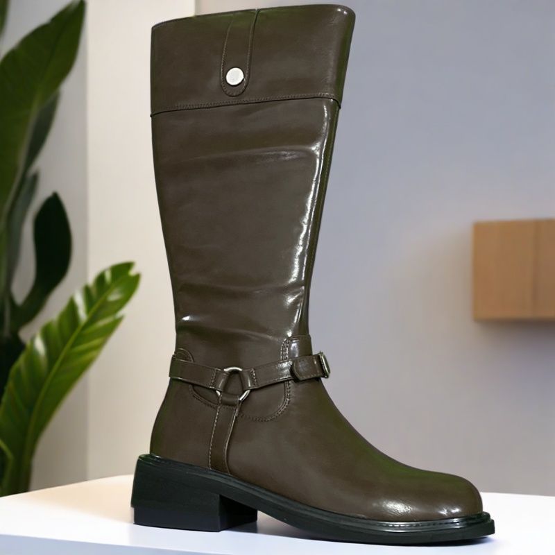 品牌撤柜断码清仓真皮长筒靴复古平跟2024冬季加绒骑士靴不过膝靴