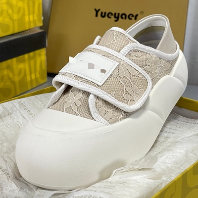 月芽儿厚底小白鞋女款2026春夏新款渔夫鞋时尚魔术贴大头百搭板鞋