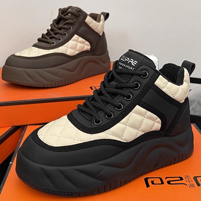 品牌专柜真皮女鞋断码处理厚底高帮休闲软底系带秋冬复古运动板鞋