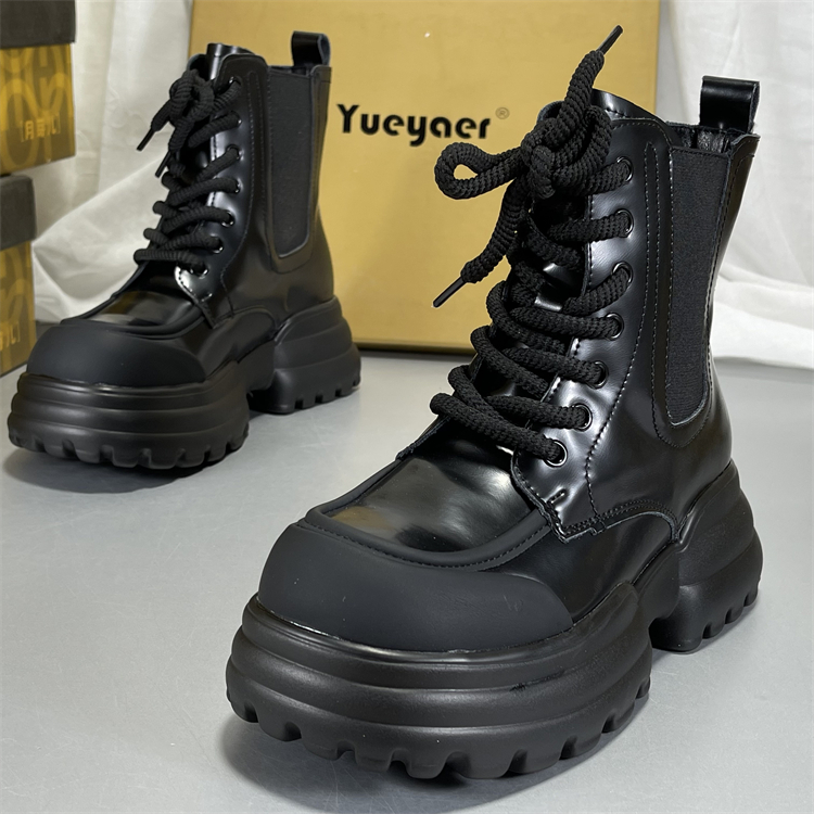 月芽儿牛皮厚底马丁靴女加绒冬季2025新款英伦风加厚皮鞋松糕短靴