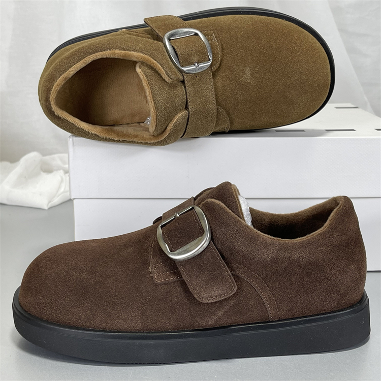 厚底毛毛勃肯鞋女2025冬季新款复古真皮加绒保暖棉鞋软底乐福鞋子