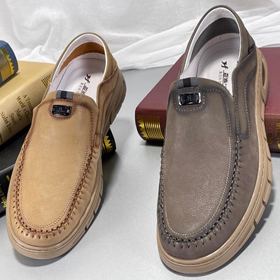 高端定制！头层牛皮男鞋2025新款透气休闲皮鞋男真皮一脚蹬乐福鞋