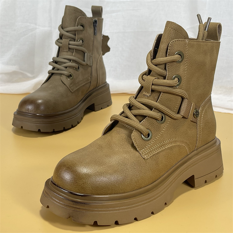 正品撤柜真皮厚底马丁靴女2025秋冬加绒户外登山短靴牛皮工装靴子