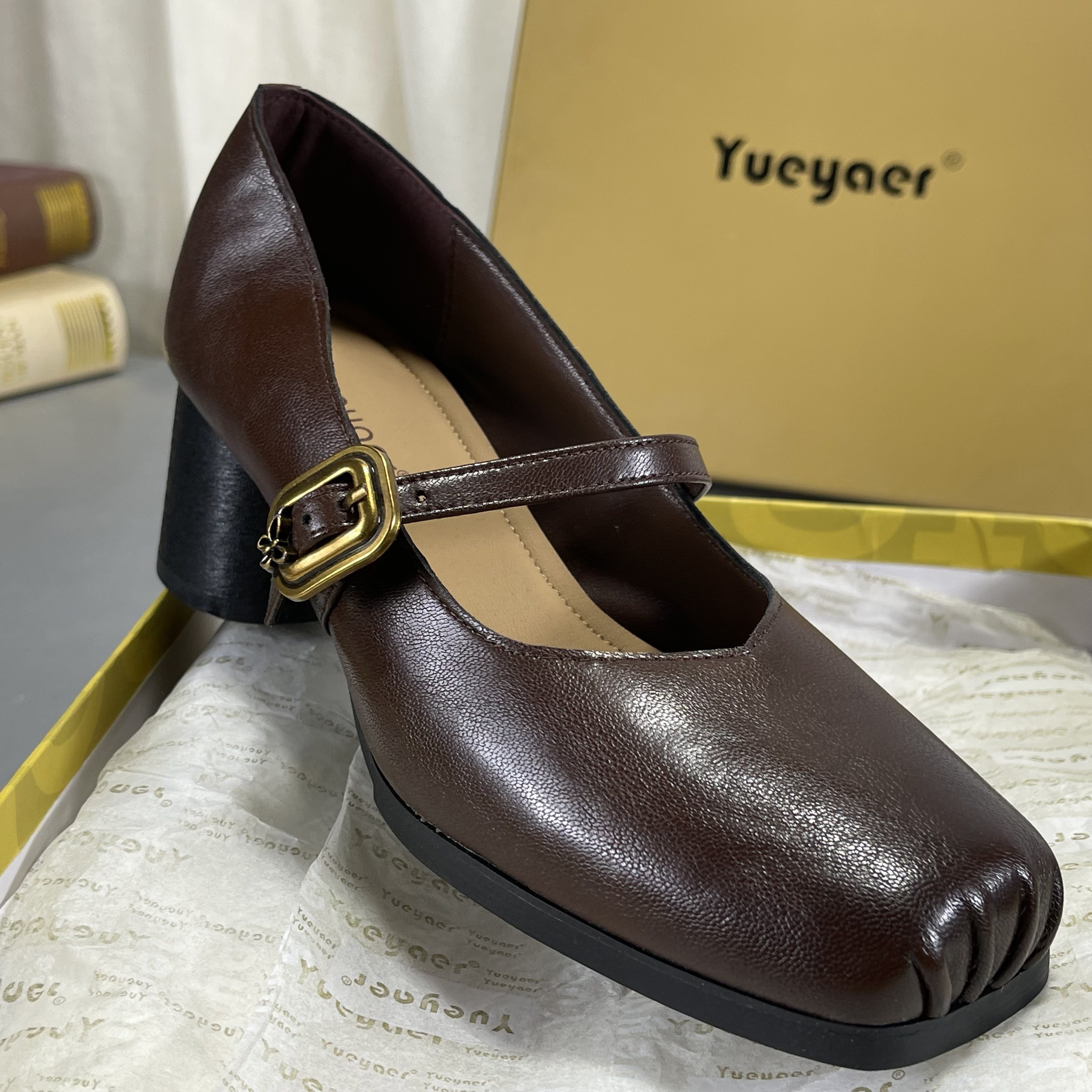 月芽儿正品处理头层牛皮玛丽珍鞋女复古方扣粗跟真皮浅口单鞋捡漏,女鞋,玛丽珍鞋,淘宝优惠券,粉丝福利购,淘宝优惠卷