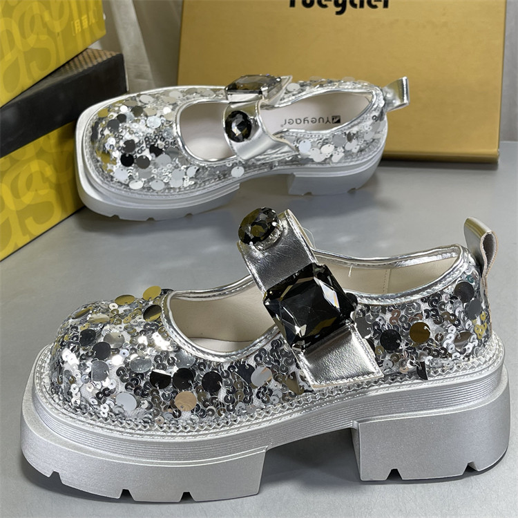 月芽儿亮片厚底玛丽珍鞋女2026新款魔术贴厚底百搭乐福鞋女学院风,女鞋,乐福鞋（豆豆鞋）,淘宝优惠券,粉丝福利购,淘宝优惠卷