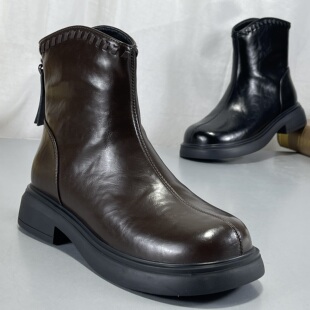 品牌清仓断码 真皮厚底休闲短筒马丁靴子 复古切尔西靴女2025秋冬款