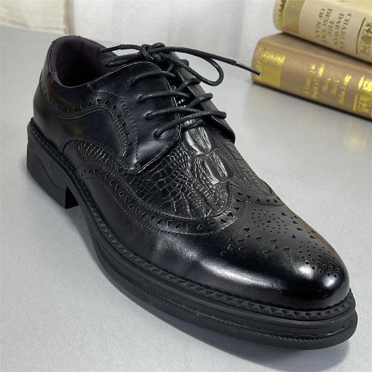 头层牛皮男鞋2026春季新款商务皮鞋男士真皮透气布洛克结婚德比鞋