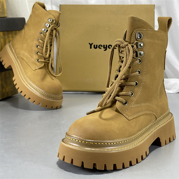 月芽儿头层牛皮加绒棉鞋马丁靴女2025秋冬款英伦风短靴厚底机车靴