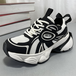 品牌清仓运动休闲鞋女春新厚底网布透气系带松糕底增高防滑老爹鞋