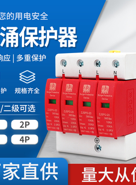 浪涌保护器一级二级防雷2P4P家用电涌单相三相避雷模块化40KA100K