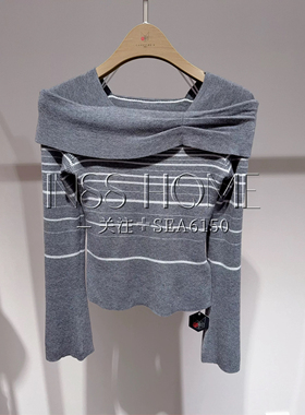 卡芙芮专柜正品 国内代购 2025春一字肩长袖针织套衫5A204010-699