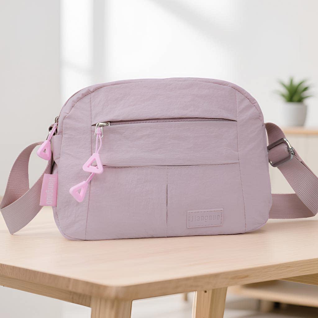 拉链款多口袋女士单肩包轻便舒适斜挎包纯色潮流休闲百搭小方包