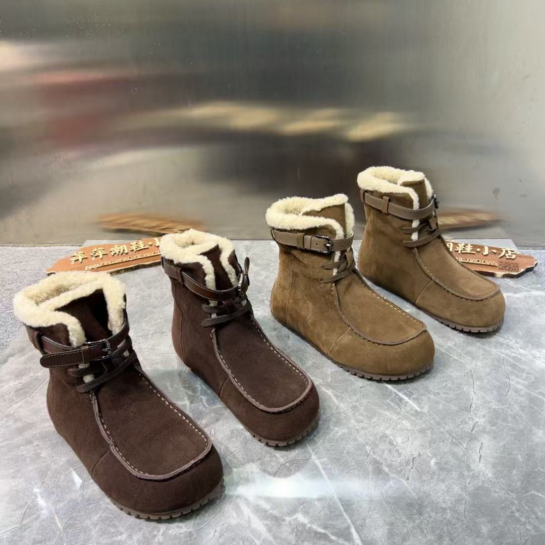 厚底厚绒反绒皮雪地靴冬季系带翻小个子保暖雪地棉加厚短筒棉鞋禾