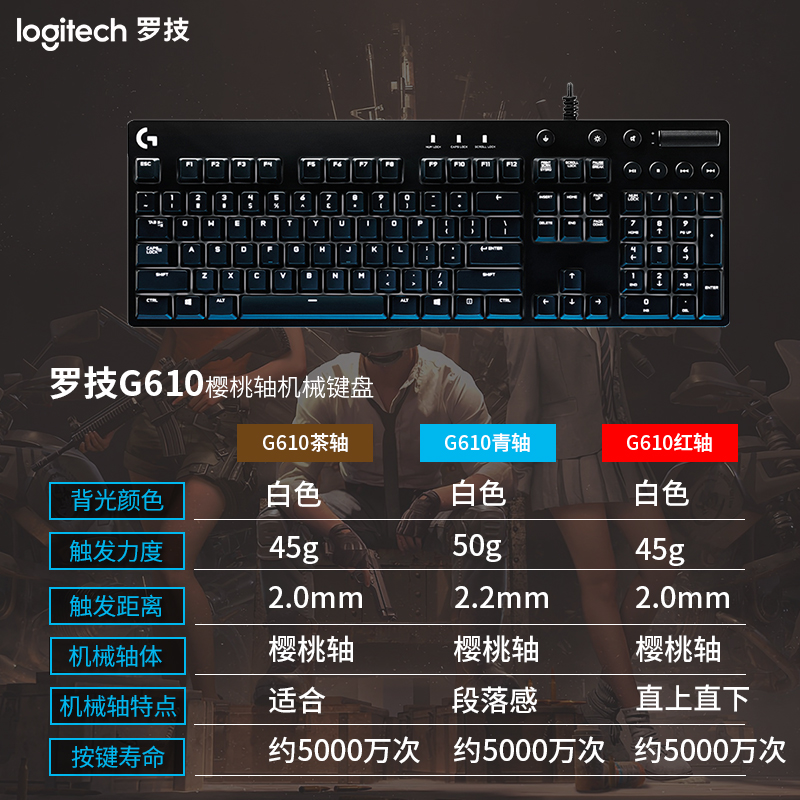 罗技G610机械键盘游戏背光cherry樱桃青轴红轴有线Lol/cf吃鸡国行