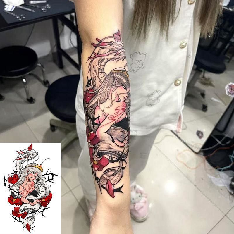 美杜莎艺妓草本纹身贴纸防水防搓帅气ins酷潮男女花臂可水洗彩绘