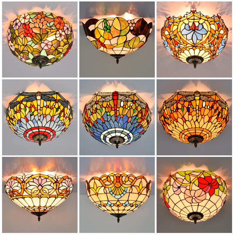 复古彩色玻璃卧室美式田园LED