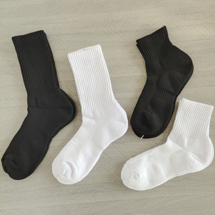 4双 袜子男款纯棉冬季中筒袜男士加厚毛巾底吸汗防臭白色运动长袜