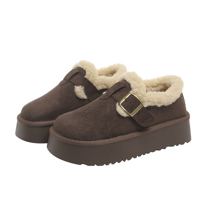 2025年冬季新款松糕厚底毛毛鞋时尚复古防寒棉鞋加绒保暖雪地靴女