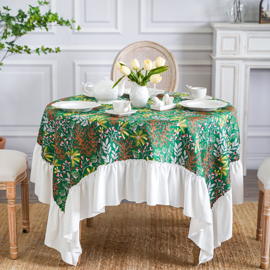 MISS PEONY防水防油桌布美式高级感荷叶边长方圆桌定制茶几餐垫布,居家布艺,桌布,淘宝优惠券,粉丝福利购,淘宝优惠卷