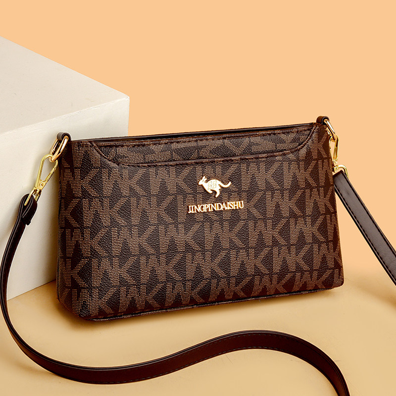 品牌真皮印花小方包女2026新款软皮手机零钱包百搭单肩斜挎妈妈包