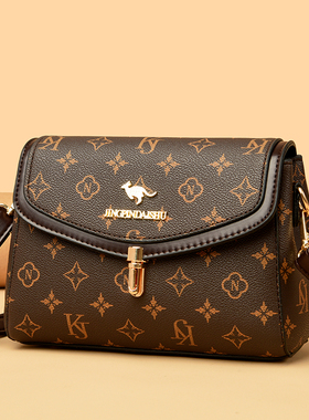 品牌正品真皮印花小方包女2026新款软皮中年妈妈包百搭单肩斜挎包