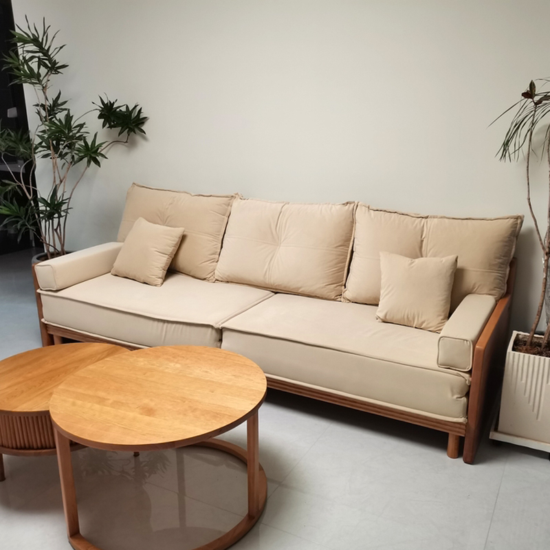 欣东俪实木樱桃木可伸拉沙发简约风格客厅沙发床家用双人一字型