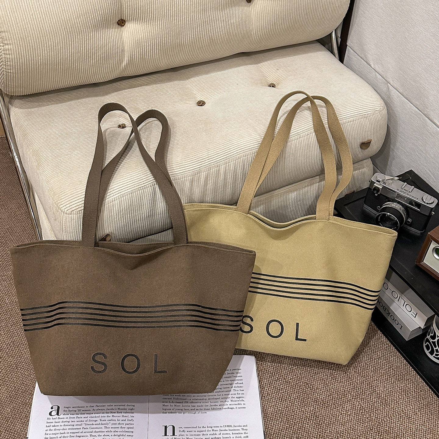 韩系慵懒风帆布托特包女复古大容量通勤单肩手提包百搭休闲包包女,箱包皮具/热销女包/男包,托特包,淘宝优惠券,粉丝福利购,淘宝优惠卷