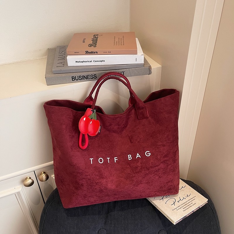 小众复古字母托特包女简约休闲大容量麂皮绒上课通勤手提包菜篮包,箱包皮具/热销女包/男包,托特包,淘宝优惠券,粉丝福利购,淘宝优惠卷