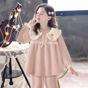 可爱卡通 可外穿家居服套装 女童日系甜美加厚珊瑚绒睡衣冬季 长袖
