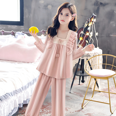 女童日系新款家居服睡衣女甜美风纯棉春秋款长袖宽松可外穿两件套