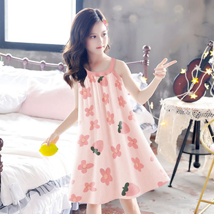 女童夏季新款吊带棉纱睡裙薄款睡衣公主风儿童家居服裙子可外穿