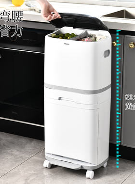 厨房垃圾桶家用大号大容量高款可移动双层免弯腰厨余分类客厅日式