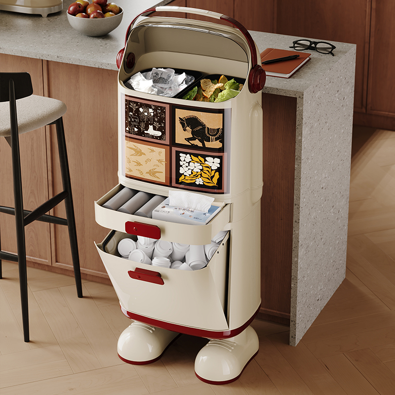 中古风厨房垃圾桶高款可移动