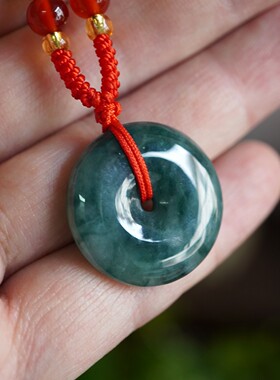 天然油青翡翠平安扣 缅甸料 24.5mm男女款玉石挂件 附证书 玉语凝