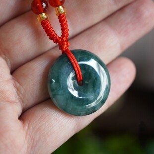 天然油青翡翠平安扣 缅甸料 24.5mm男女款玉石挂件 附证书 玉语凝