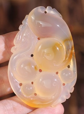 源饰界-天然冰彩玉髓挂件龙如意吉祥挂件大号可做毛衣链微瑕疵68#